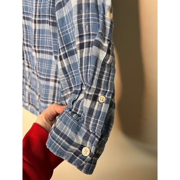 Lauren Ralph Lauren Dusty Blue Plaid Country Ranch Linen Old Money Shirt 3X - Picture 4 of 7